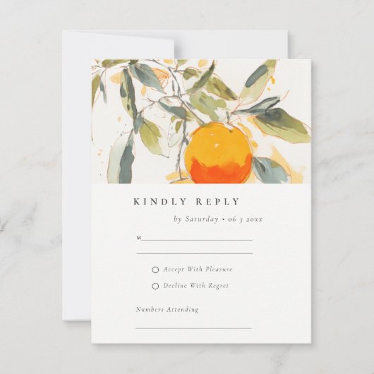 ボホ抽象芸術スケッチオレンジ庭園の結婚式 出欠カード (正面)