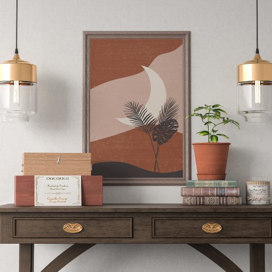 ボホ抽象芸術テラコッタランドスケープムーン ポスター