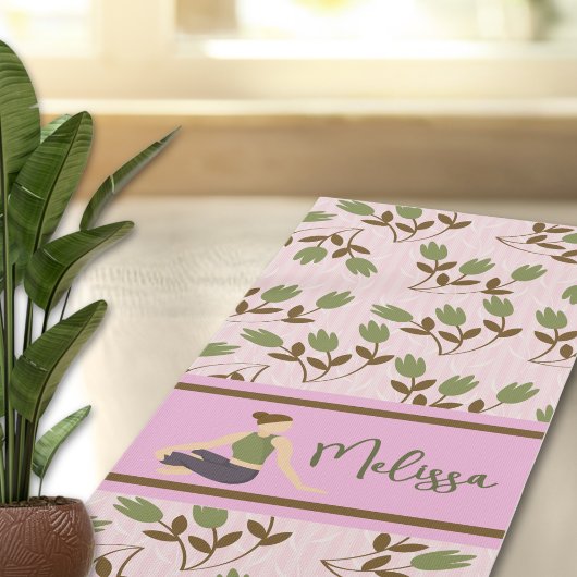 ボホ抽象芸術ピンクグリーン花柄 ヨガマット