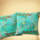 ボホ抽象芸術マヤンターコイズ&ゴールデンミスティ クッション