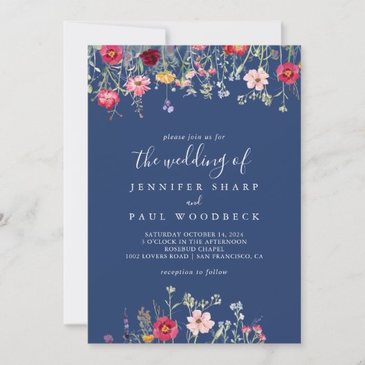ボホ数々のー色の野結婚花 招待状 (正面)