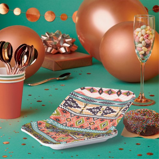 ボホ族の幾何学模様の南西アステカ部 ペーパープレート