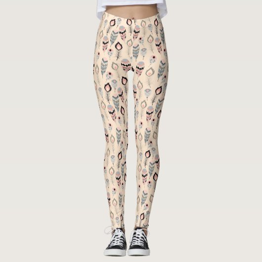 ボホ族の民族カラフルの羽鮮やか毛 レギンス (正面)