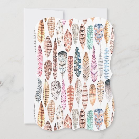 ボホ族の羽の水彩|ベビーシャワー 招待状 (裏面)