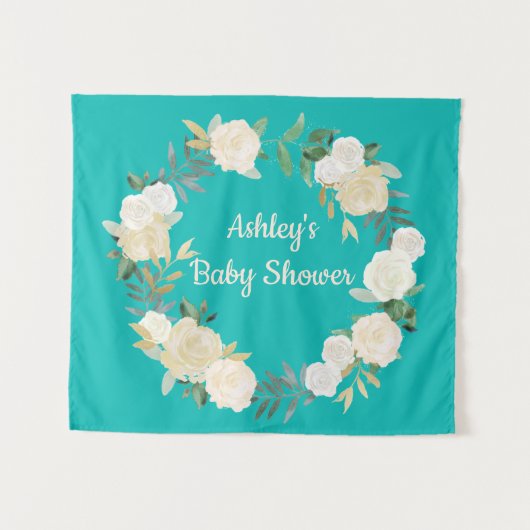 ボホ春の結婚式背景ターコイズベビーシャワー タペストリー (正面(横))