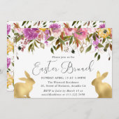 ボホ春の花と金ゴールドブンニースイースターブランチ 招待状 (正面/裏面)