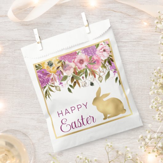 ボホ春の花ズ&金ゴールドブンニーズハッピーイースター フェイバーバッグ (クリップ留めされた状態)