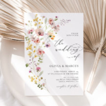 ボホ春カラフルワイルドフラワー結婚式招待状