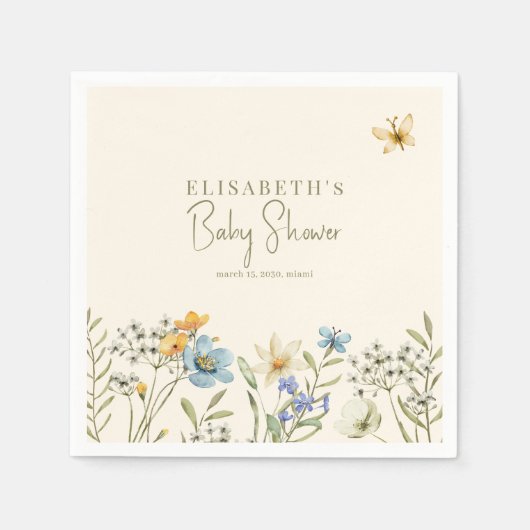 ボホ春フローラパーソナライズされたベビーシャワー スタンダードカクテルナプキン (正面)
