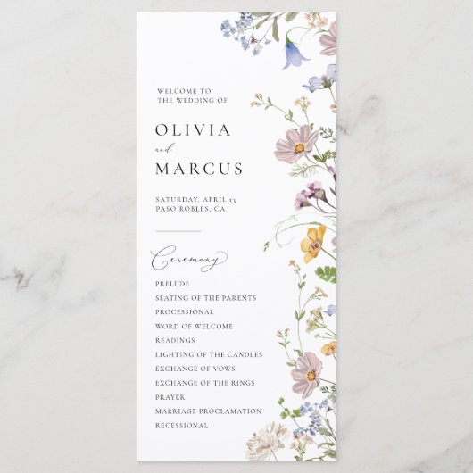 ボホ春ワイルドフラワーエレガントな結婚式プログラム プログラム (正面)