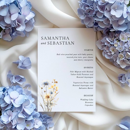 ボホ春ワイルドフラワー結婚のディナーメニュー