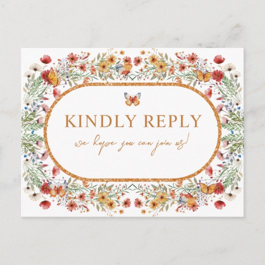 ボホ春水彩野草花結婚式RSVP ポストカード (正面)
