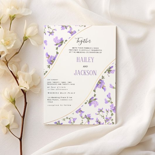 ボホ春薄紫金ゴールド山花フローラ結婚ズ 招待状