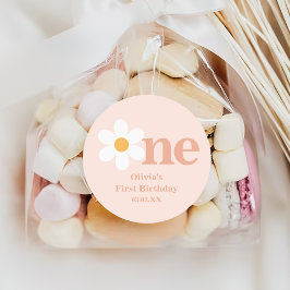 ボホ春赤面ピンクデイジーワンファースト誕生日 ラウンドシール