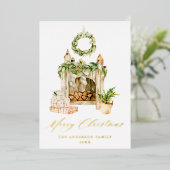 ボホ暖炉と緑 箔シーズンカード (立ち正面)