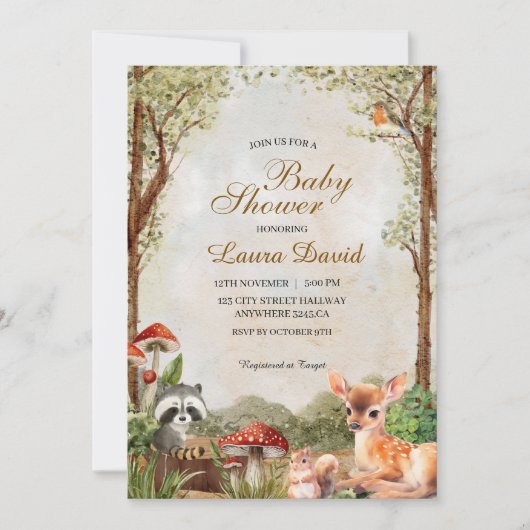 ボホ森林森林動物素朴赤ちゃんシャワー 招待状 (正面)