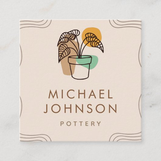 ボホ植カラフル物・ポットボヘミアン陶磁器 スクエア名刺 (正面)