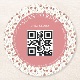 ボホ植物学rsvp qrコー結婚ドスタイリッシュ ラウンドペーパーコースター