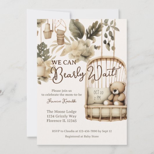 ボホ植物性の赤ちゃんシャワーを待つことができる 招待状 (正面)