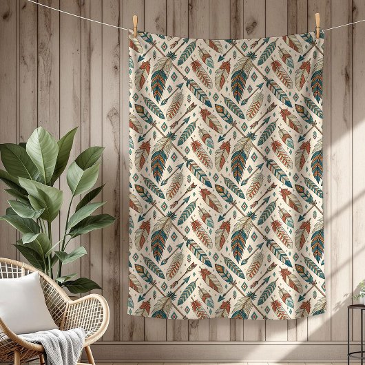 ボホ正統な部族はっきりしたの羽の矢 フリースブランケット