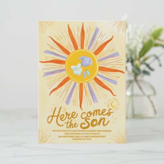 ボホ水の色来ここの息子の赤ちゃんシャワー 招待状 (スタンド正面)