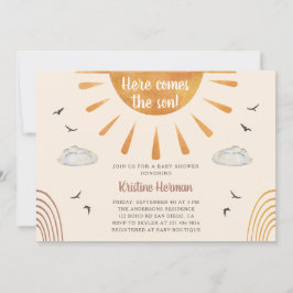 ボホ水の色来ここの息子の赤ちゃんシャワー 招待状