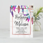 ボホ水彩ドリームキャッチャーバラ金ゴールド誕生日 招待状 (スタンド正面)