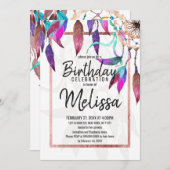 ボホ水彩ドリームキャッチャーバラ金ゴールド誕生日 招待状 (正面/裏面)