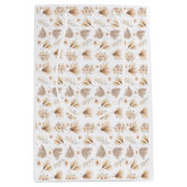 ボホ水彩乾燥した手のひらと花ベージュ ミディアムペーパーバッグ (正面)