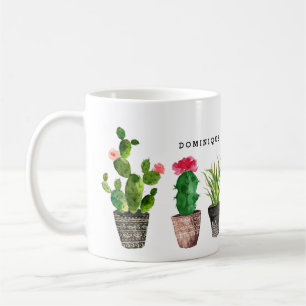 ボホ水彩多肉植物のパターンパーソナライズされた コーヒーマグカップ