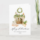ボホ水彩暖炉と緑の無写真 シーズンカード (正面)