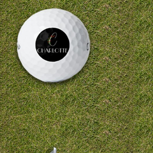 ボホ水彩植物文字Cブラック ゴルフボール
