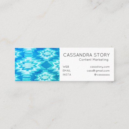 ボホ水彩絞り染め模様アクアブルー スキニー名刺 (裏面)