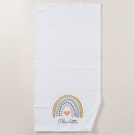 ボホ水彩虹ボパーソナライズされたタン ビーチタオル