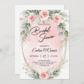 ボホ水彩赤面花ユーカリと金ゴールド 招待状 (正面/裏面)