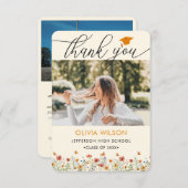 ボホ水彩野草卒業写真2枚 サンキューカード (正面/裏面)
