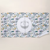 ボホ水彩野草模様モノグラム名 ビーチタオル (正面)