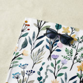 ボホ水彩野草模様モノグラム名 ビーチタオル (インサイチュ)