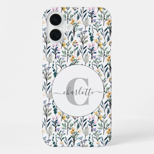 ボホ水彩野草模様モノグラム名 iPhoneケース (裏面)