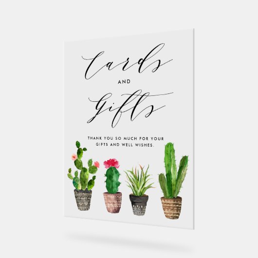 ボホ水彩鉢植えサボテンのカードとギフト アクリルサイン (傾斜)