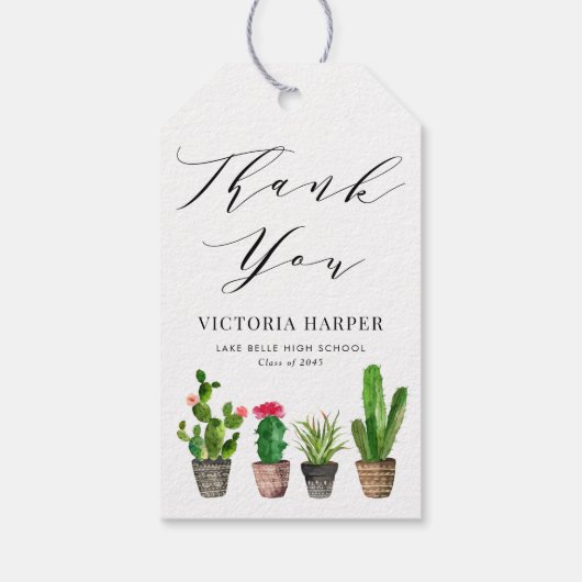 ボホ水彩鉢植えサボテン卒業ありがとう ギフトタグ (裏面)