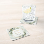 ボホ水色グリーンユーカリと金ゴールド結婚ズ スクエアペーパーコースター (インサイチュ)