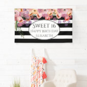 ボホ水色フローラストライプ甘い16パーティー 横断幕 (インサイチュ)