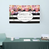 ボホ水色フローラストライプ甘い16パーティー 横断幕 (トレードショー)