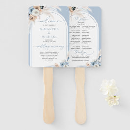 ボホ水色ブルーと錆びフローラ熱帯アーチ ハンドファン