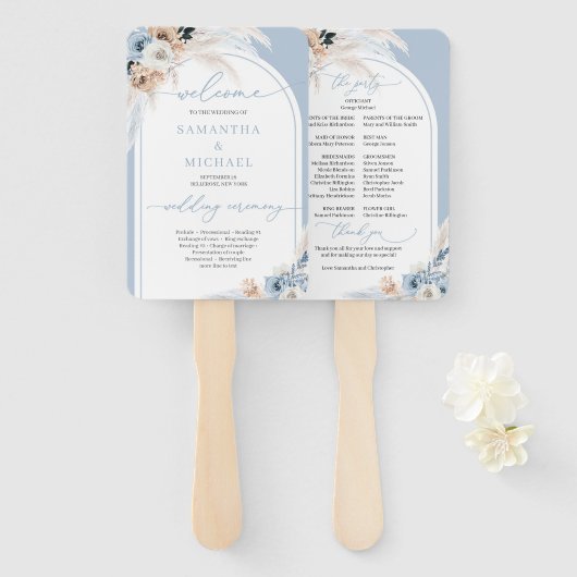 ボホ水色ブルーと錆びフローラ熱帯アーチ ハンドファン (正面&裏面)