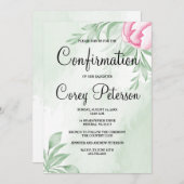 ボホ水色ユーカリ葉確認 招待状 (正面/裏面)