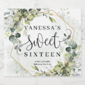 ボホ水色ユーカリ金ゴールドフレーム甘い16th スパークリングワインラベル (シングルラベル)