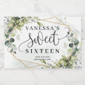 ボホ水色ユーカリ金ゴールドフレーム甘い16th スパークリングワインラベル (シングルラベル)