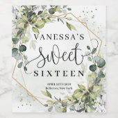 ボホ水色ユーカリ金ゴールドフレーム甘い16th ワインラベル (シングルラベル)